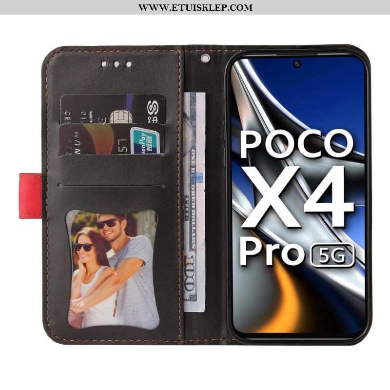 Skórzany Futerał do Poco X4 Pro 5G Dwukolorowy Z Paskiem